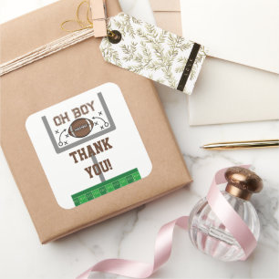 Oh Boy Football Baby Shower Square Sticker