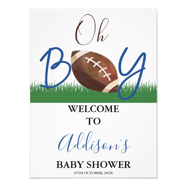 Oh Boy Football Baby Shower Welcome Poster (Front)
