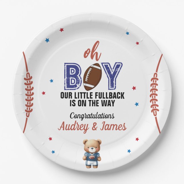 Oh Boy Football Theme Baby Shower Paper Plate (Front)