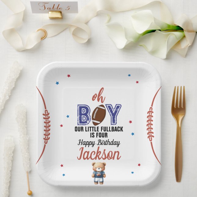 Oh Boy Football Theme Birthday Paper Plate (Wedding)