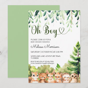 Oh Boy Forest Animals Baby Boy Shower Invitation