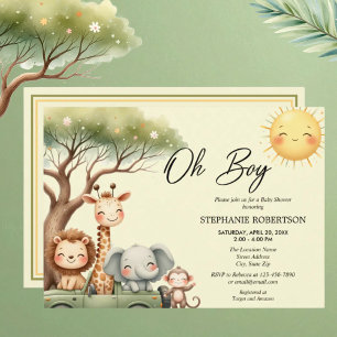 Oh boy fun safari animal boy baby shower invitation