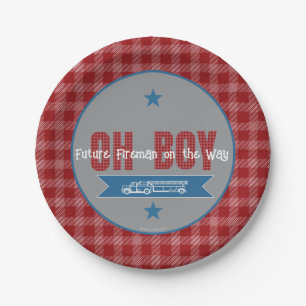 Oh Boy Future Fireman baby shower paper plate
