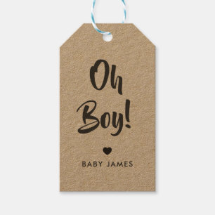 Oh Boy Gift Tag, Baby Shower Gift Tag, Kraft Tags