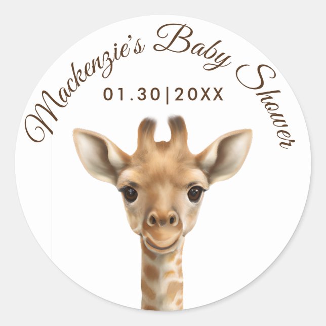 Oh Boy Giraffe Baby Shower  Classic Round Sticker (Front)