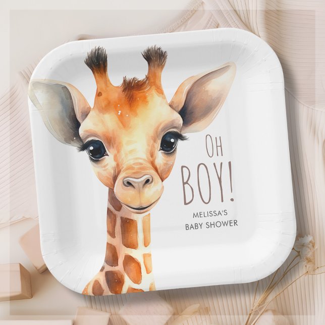 Oh Boy Giraffe Baby Shower  Paper Plate (Creator Uploaded)