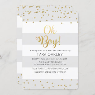 Oh Boy Glitter Confetti Baby Shower Invitation