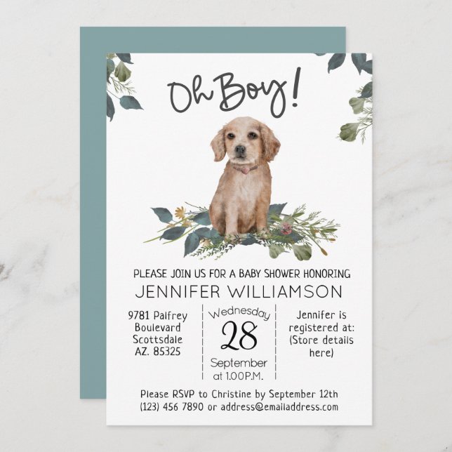 Oh Boy! Golden Retriever Dog Baby Shower  Invitation (Front/Back)