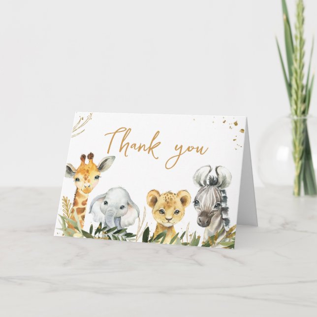 Oh Boy Greenery Safari Baby Shower  Thank You Card (Front)