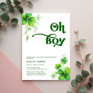 Oh Boy Greenery St. Patrick's Day Baby Shower Invitation