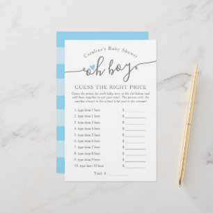 Oh Boy Guess the Right Price Blue Baby Shower Game