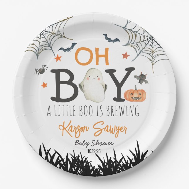 Oh Boy Halloween Paper Plates (Front)