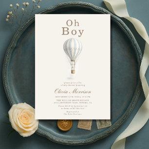 Oh Boy Hot Air Balloon Blue Boy Baby Shower Invitation