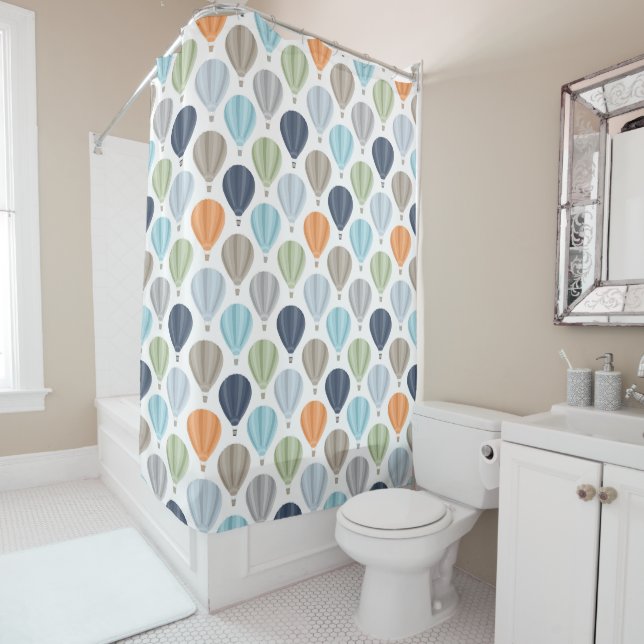 OH BOY Hot Air Balloons Pattern Shower Curtain (In Situ)