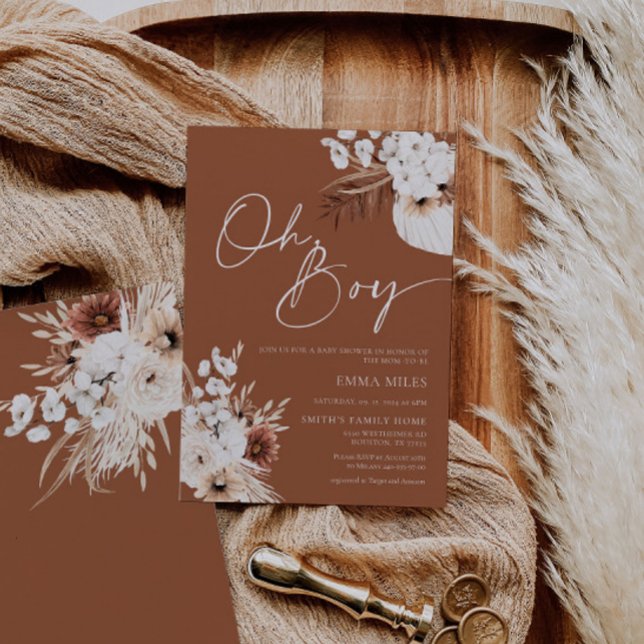 Oh Boy Invitation Terracotta Pampas Baby Shower (Creator Uploaded)