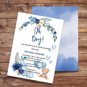 Oh Boy! Invitation Watercolor Royal Blue Flower