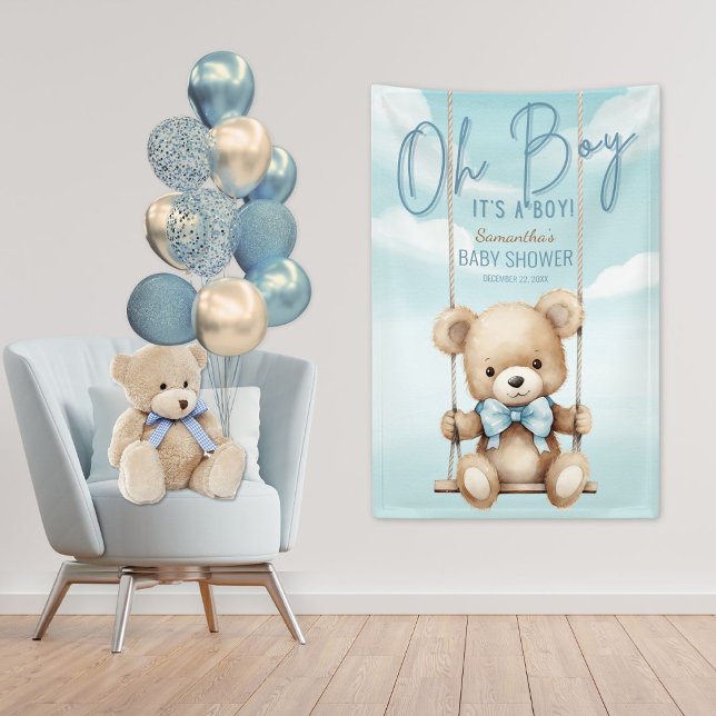 Oh Boy It's A Boy Bear Baby Shower Backdrop Banner (Creator Uploaded)