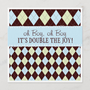 Oh Boy It's Twins Argyle Baby Boys Twin Shower Invitation