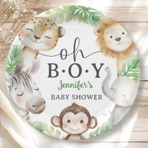 Oh Boy Jungle Baby Shower Safari Animals Paper Plate