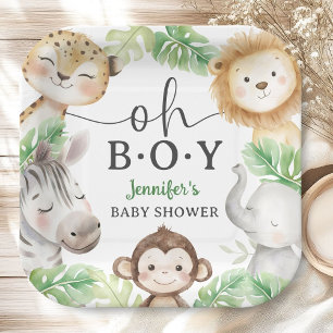 Oh Boy Jungle Baby Shower Safari Animals  Paper Plate