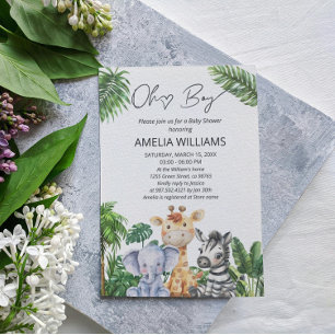 Oh Boy Jungle Safari Animals Baby Shower Invitation