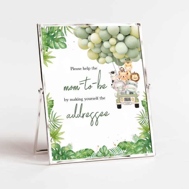 Oh Boy Jungle Safari Baby Shower Envelope Station Poster (Safari Truck Balloons Baby Shower Envelope Station Sign)