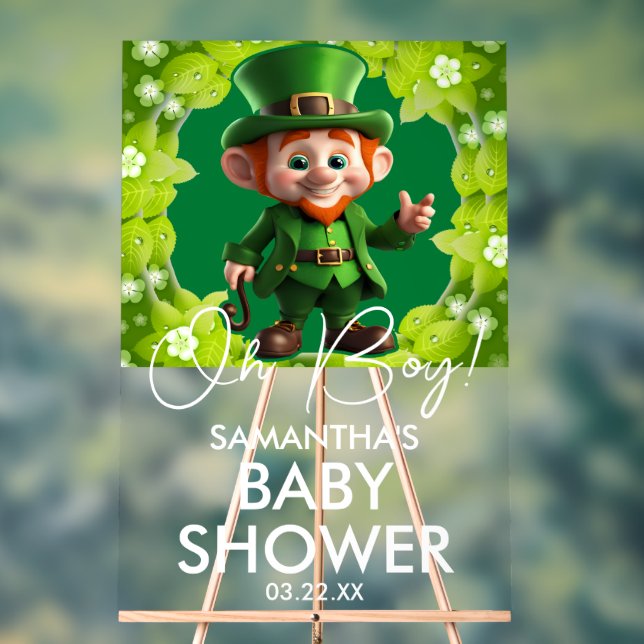 Oh  Boy Leprechaun Baby Shower Welcome Acrylic Sign (Neutral)