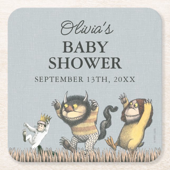 Oh Boy! Let the Wild Rumpus Start | Baby Shower Square Paper Coaster (Front)