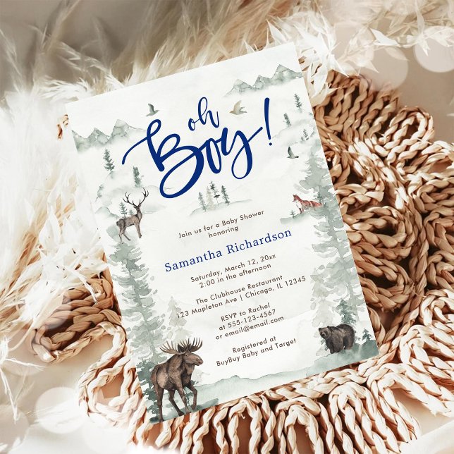Oh Boy Let's Adventure Begin Forest Baby Shower Invitation (Creator Uploaded)