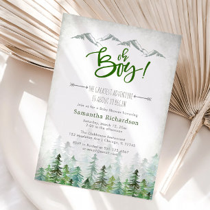 Oh Boy Let's Adventure Begin Forest Baby Shower  Invitation