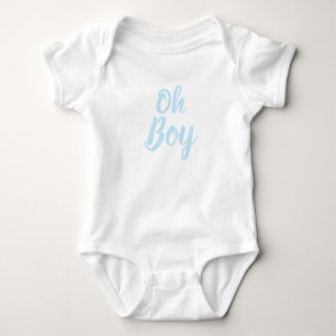 Oh Boy light blue script baby shower gender reveal Bodysuit