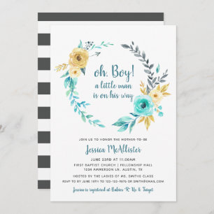 oh Boy Little Man Baby Shower dark Grey Invitation