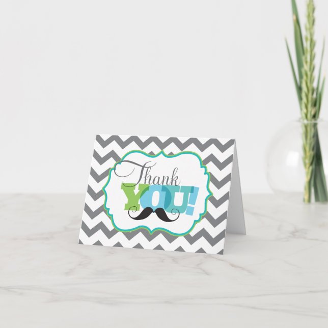 Oh Boy Little Man Moustache Thank You Note Card (Front)