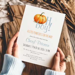 Oh Boy Little Pumpkin Blue Boy Baby Shower Invitation