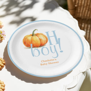 Oh Boy Little Pumpkin Blue Boy Baby Shower Paper Plate