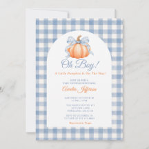 Oh Boy Little Pumpkin Blue Gingham Baby Shower