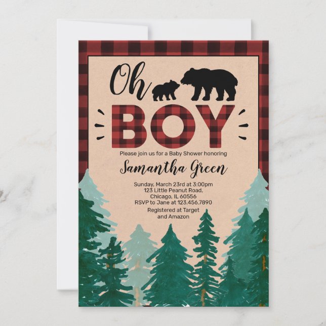 Oh Boy Lumberjack Baby Shower Invitation (Front)