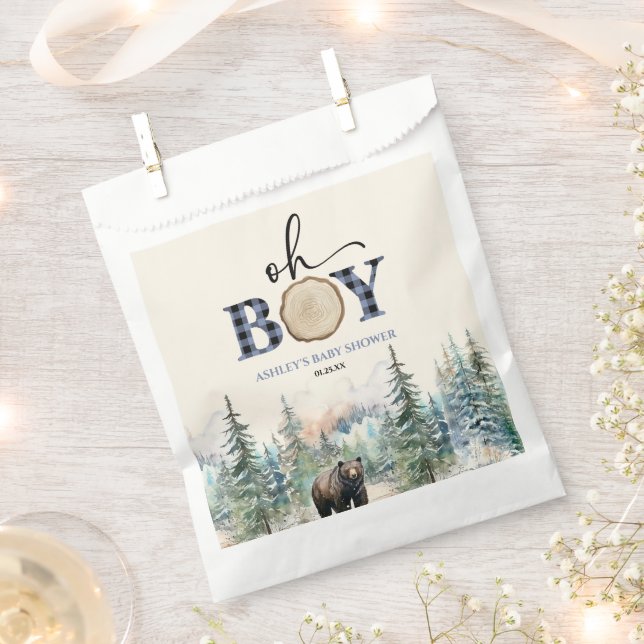 Oh Boy Lumberjack Woodland Forest Bear Baby Shower Favour Bag (Clipped)