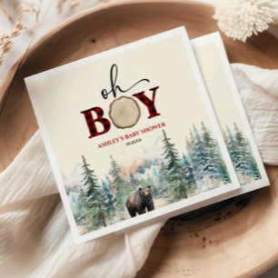 Oh Boy Lumberjack Woodland Forest Bear Baby Shower Napkin