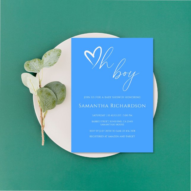 Oh Boy! Minimalist Simple Blue Boy Baby Shower Invitation (Creator Uploaded)