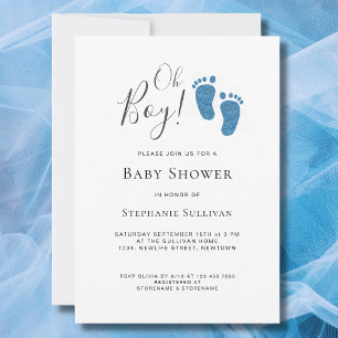 Oh Boy Modern Blue Baby Shower  Invitation