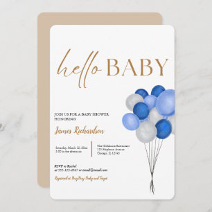 Oh boy modern eucalyptus blue balloons baby shower invitation