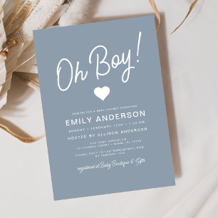 Oh Boy Modern Minimalist Dusty Blue Baby Shower  Invitation