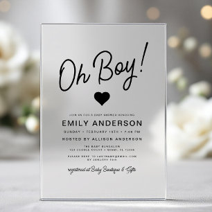 Oh Boy Modern Minimalist Simple Baby Shower  Acrylic Invitations