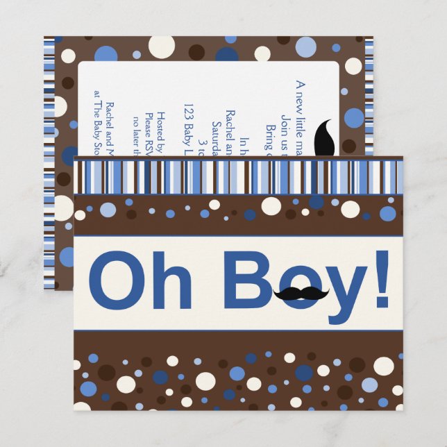 Oh Boy Moustache Baby Shower Invitation (Front/Back)
