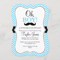 Oh Boy Moustache Baby Shower Invite / Blue & Black