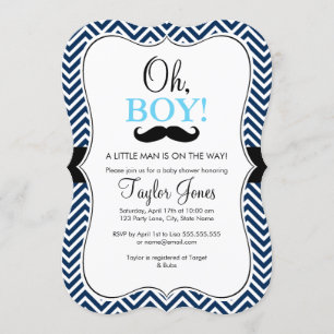 Oh Boy Moustache Baby Shower Invite / Blue & Navy