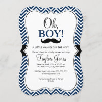 Oh Boy Moustache Baby Shower Invite / Navy