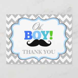 Oh Boy Moustache Baby Shower Thank You Postcard