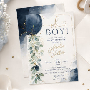 Oh Boy Navy Balloon Baby Shower Invitation